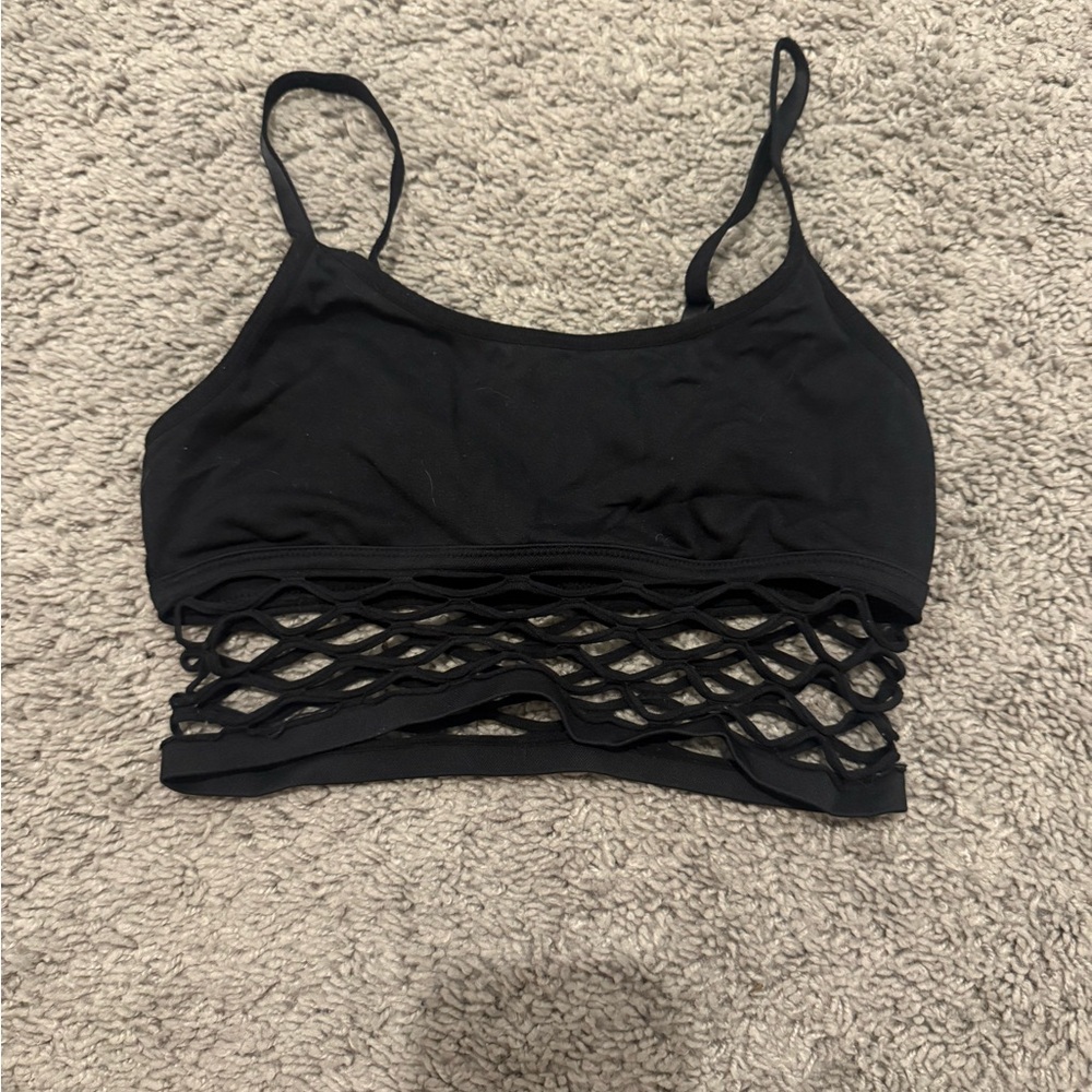 PINK Victoria's Secret Black Strappy Lattice Sports Bra